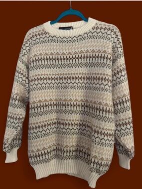 Alpaca Connection Made In Peru Fair Isle Crewneck Sweater - Cream & Brown